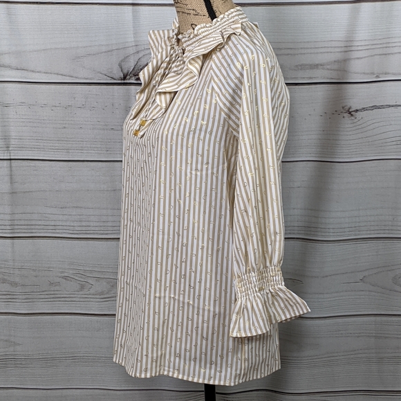 NWT MICHAEL KORS Khaki/White Stripe Top Sz S - Picture 6 of 14
